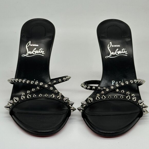Christian Louboutin TATOOSH SPIKES 85 Leather Mule Slide Sandal Heels Shoes - Picture 6 of 16
